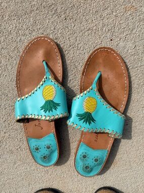 Jack Rogers Turquoise and Tan Leather Sandals